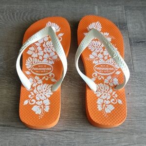 Havaianas Orange Floral Flip Flops